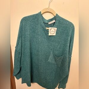 Henana NWT exposed seam hacci sweater, bright jade green, sz 2x/3x, runs true.